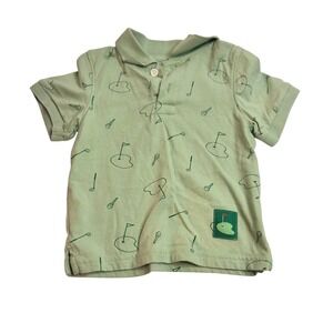 Cat & Jack Boys Sage Green Golf Print Short Sleeve Polo Shirt 18M